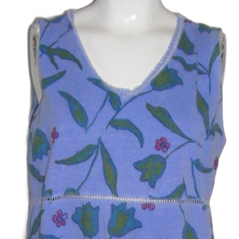 Vintage Fresh Produce Dress, L, Tulips, Blue, Midi, Pockets, Open Crochet Waist - Picture 5 of 13